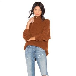 Free People Softly Structured Tunic Sweater Tobacco Brown Turtleneck Chunky Knit